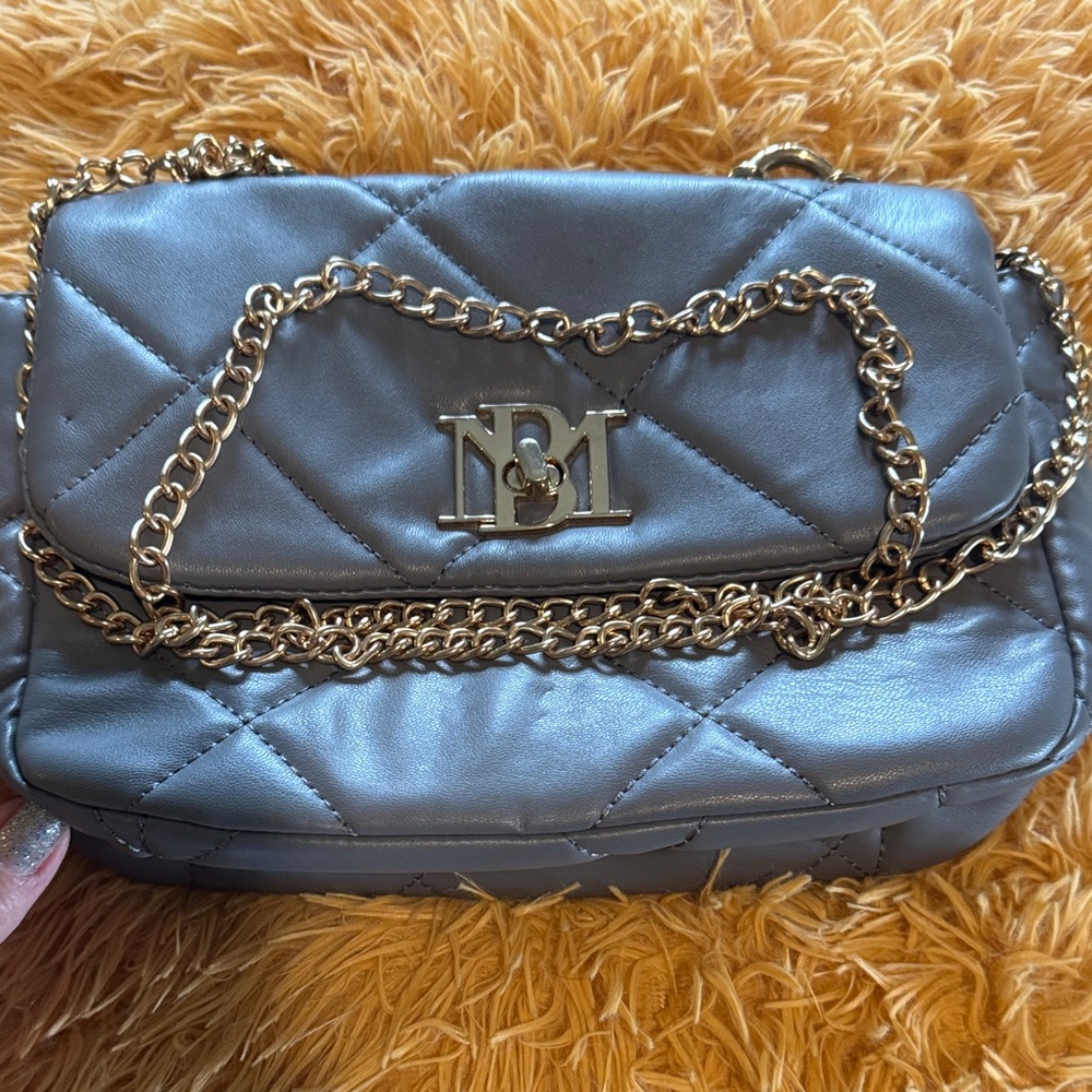Badgley Mischka Silver Quilted Shoulder Bag